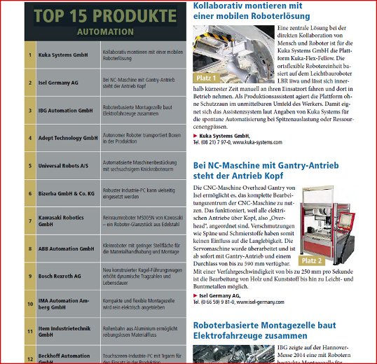 Top 15 products in Automation - Isel in the second place
